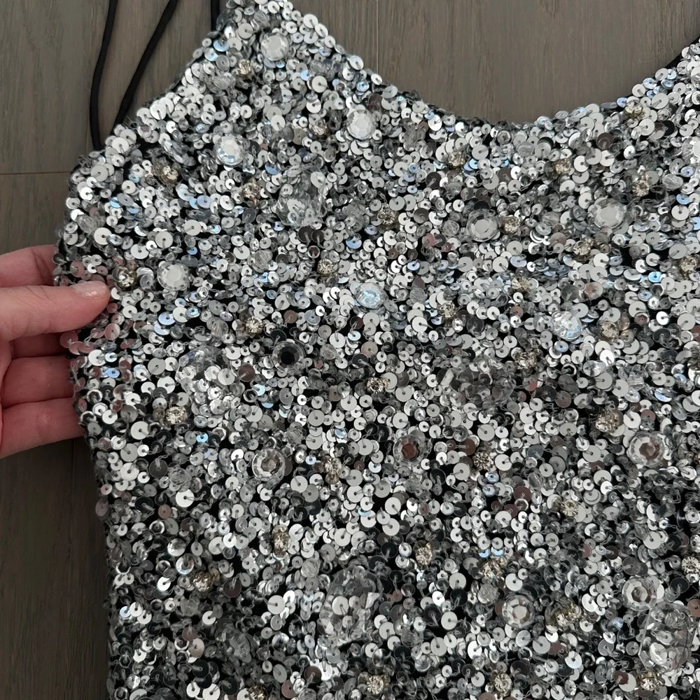 Alice + Olivia Silver Sequin Maxi Dress - Picture 8 of 12